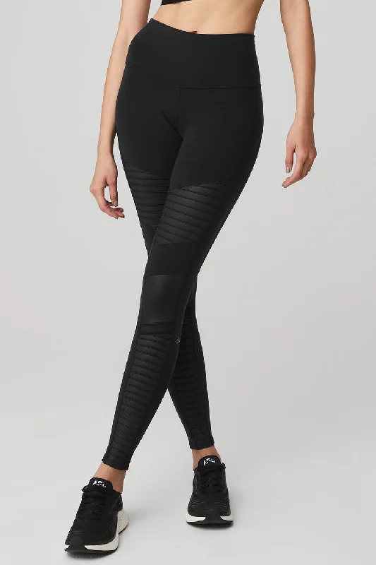 High-Waist Moto Legging - Black/Black Glossy