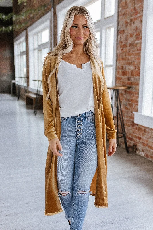 oversized women cardigan for a trendy and cozy lookAdelina Long Velvet Cardigan | S-2XL