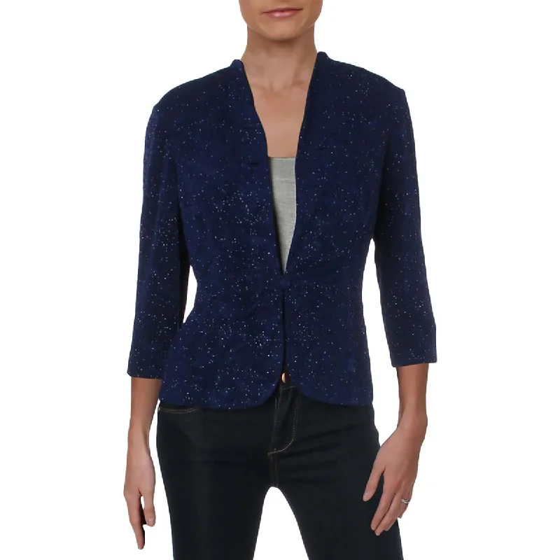 Alex Evenings Womens Petites Knit Glitter Collarless Blazer