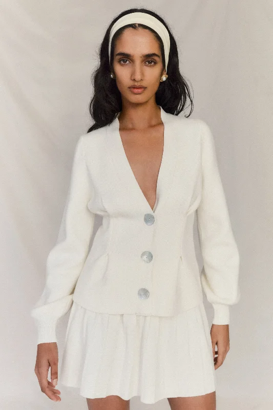 cropped women cardigan to pair with high - waisted jeansBeverly Knit Cinched Cardigan - Ivory