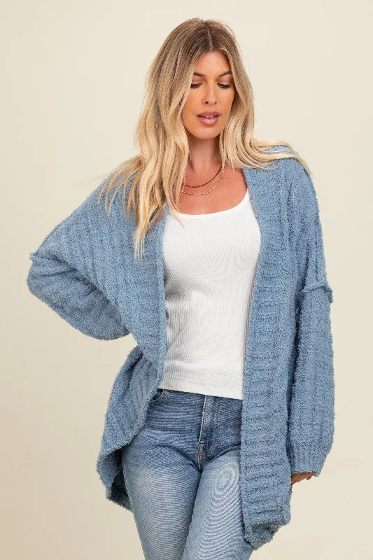 ribbed women cardigan with a classic textureBlue Chunky Knit Dolman Cardigan