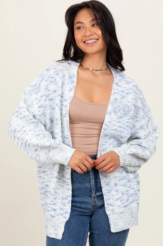 organic cotton women cardigan for an eco - friendly choiceBlue Speckled Chunky Knit Oversized Cardigan