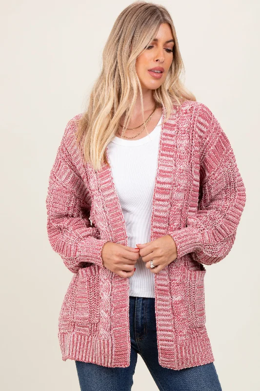 maternity women cardigan for expecting momsBrick Two Toned Oversized Cable Knit Cardigan