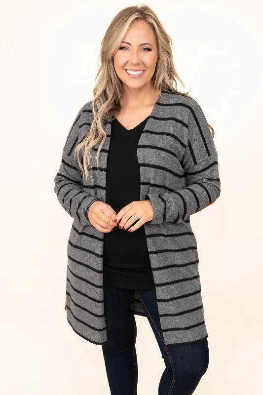 boyfriend style women cardigan for a relaxed fitBringing The Heat Cardigan, Charcoal-Black