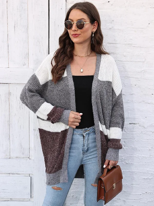 boyfriend style women cardigan for a relaxed fitColor Block Open Front Cardigan