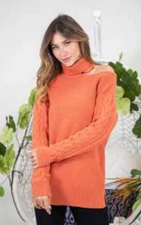 cashmere blend women cardigan for a luxurious feelDecision's Yours Cold Shoulder Sweater (Rust)