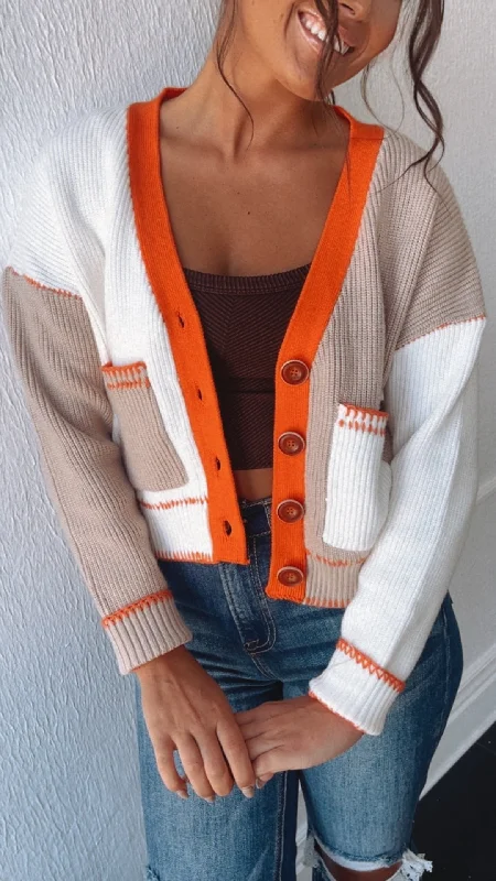 lightweight women cardigan for spring and fallLayer Up Patchwork Cardi, Orange