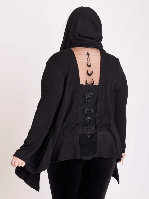 hooded women cardigan for added warmth and styleEmbroidered Moon Phase Cardigan