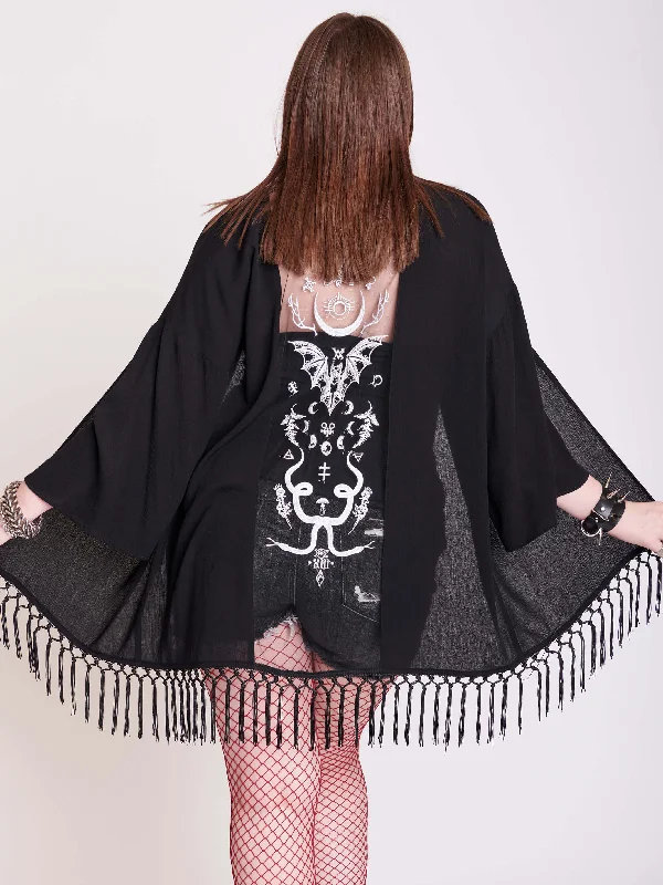 ribbed women cardigan with a classic textureEmbroidered Bat Kimono