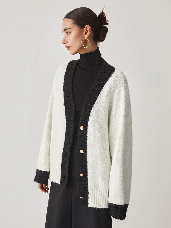 cashmere blend women cardigan for a luxurious feelOversized Contrast Graceful Trim Cardigan