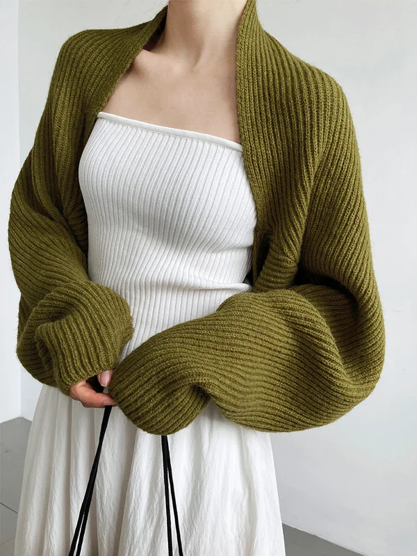 v neck women cardigan to elongate the necklineSolid Open-Front Graceful Shrug Sweater