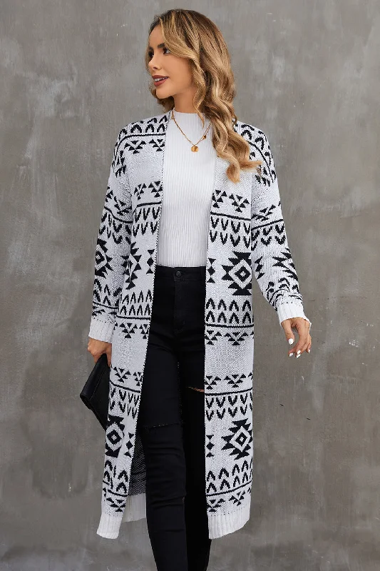 lightweight women cardigan for spring and fallGeometric Open Front Longline Cardigan