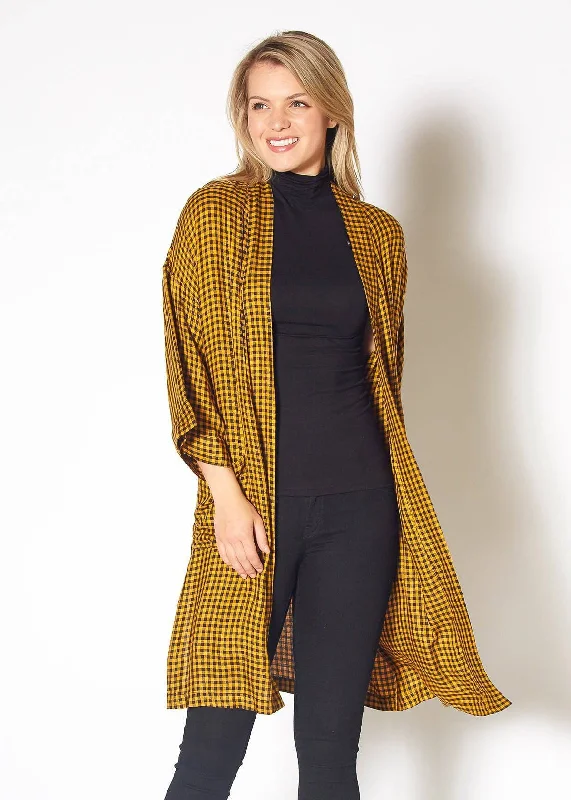 maternity women cardigan for expecting momsGingham Kimono Cardigan in Mustard Dark Navy Checker