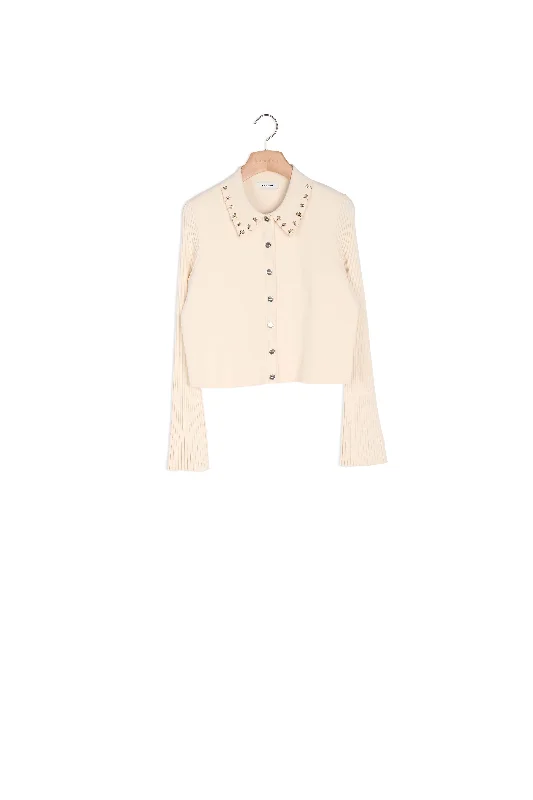 cropped women cardigan to pair with high - waisted jeansCardigan en maille détails anneaux