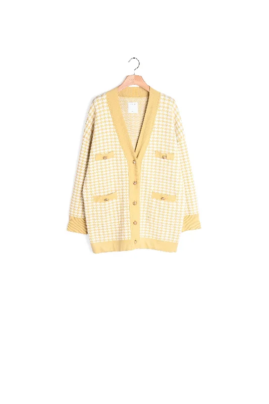 cropped women cardigan to pair with high - waisted jeansCardi-coat à motifs pied de coq