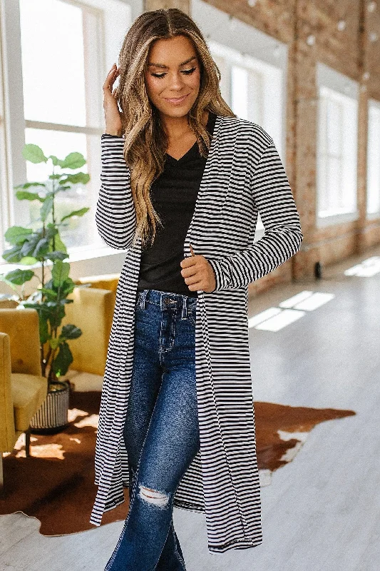 hooded women cardigan for added warmth and styleJemma Striped Long Cardigan | S-XL