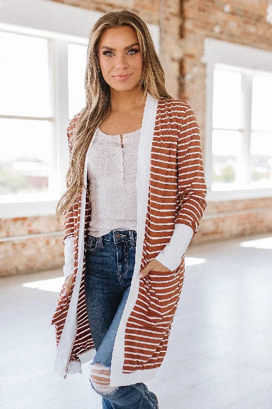 cropped women cardigan to pair with high - waisted jeansJerri Striped Knit Cardigan | S-XL