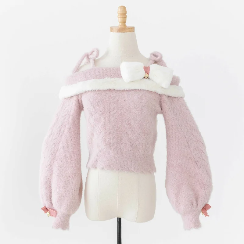 oversized women cardigan for a trendy and cozy lookLilia & Lace Bunny Ear Knit Sweater with Engraved Heart Charms (Pink)