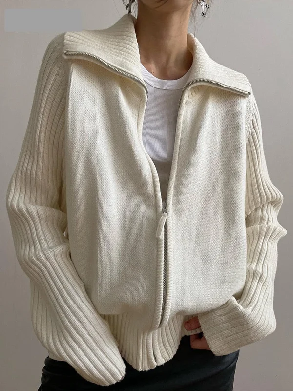 ribbed women cardigan with a classic textureAmy Fashion - Long Sleeve Oversized Knitted Basic Loose Cardigans