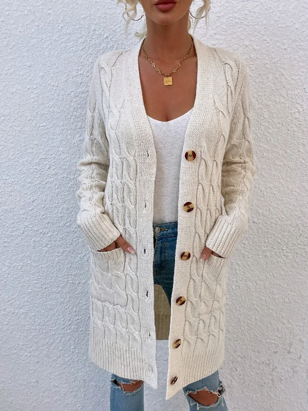 floral print women cardigan for a feminine touchAmy Fashion - New Long Coat Twisted Rope Solid Color Knitted Cardigans