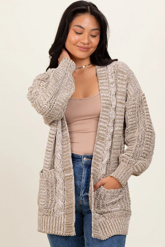 ribbed women cardigan with a classic textureOlive Two Toned Oversized Cable Knit Cardigan