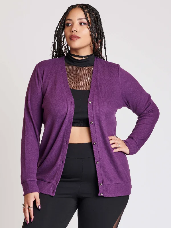 ribbed women cardigan with a classic texturePurple Skull Button Cardigan