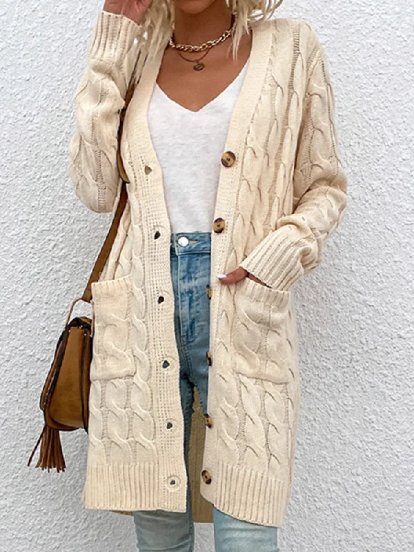 v neck women cardigan to elongate the necklineAmy Fashion - Winter Vintage Casual Loose Cardigan