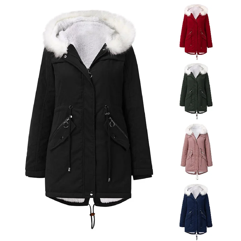 Women's Cotton-padded Coat White Fur Collar Parka