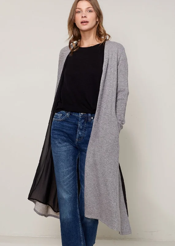 cropped women cardigan to pair with high - waisted jeansWomen's Longline Chiffon Contrast Cardigan