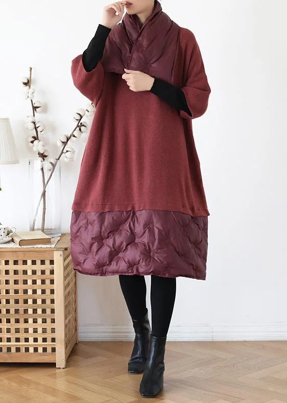 Plus Size Women's Fit - and - Flare Sweater Dresses with Ruffled HemBeautiful Red Half Sleeve Wool Knit Sweater Dress