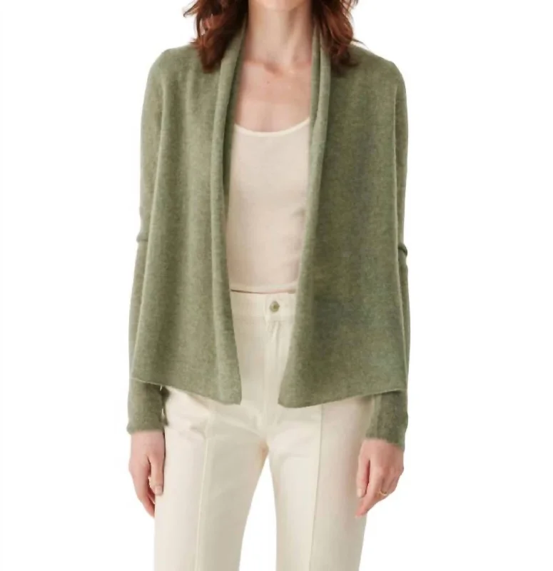 ribbed women cardigan with a classic textureCashmere Mini Trapeze Cardigan In Leaf Heather