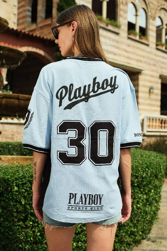 Pocketed Women T Shirt for Added FunctionalityClub Members Playboy Oversized Jersey