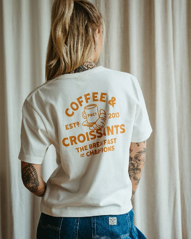 Graphic Print Women T Shirt for a Trendy StatementCoffee & Croissants T-Shirt - Off White