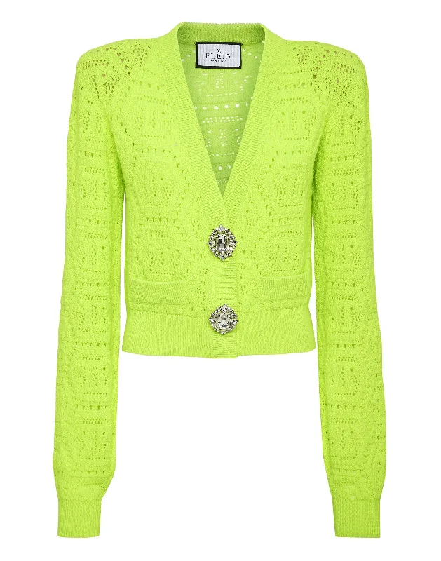 color block women cardigan with bold huesFluo Knit Cardigan Monogram