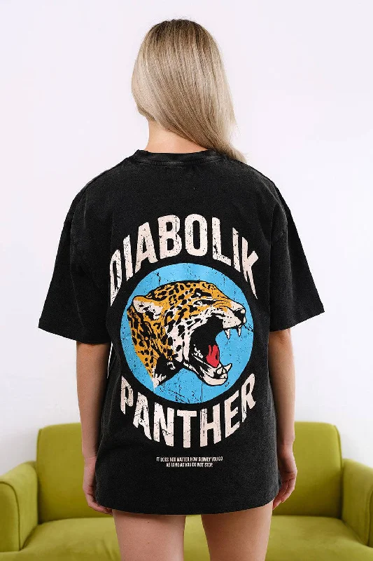 Tie - Dye Women T Shirt with a Bohemian VibeGrey Diabolik Panther Oversized T-shirt