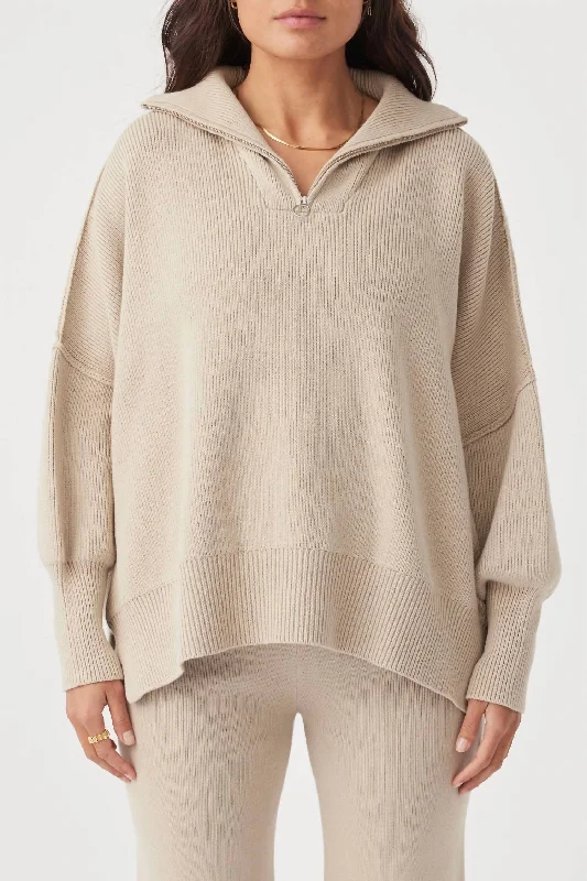 London Zip Sweater In Taupe