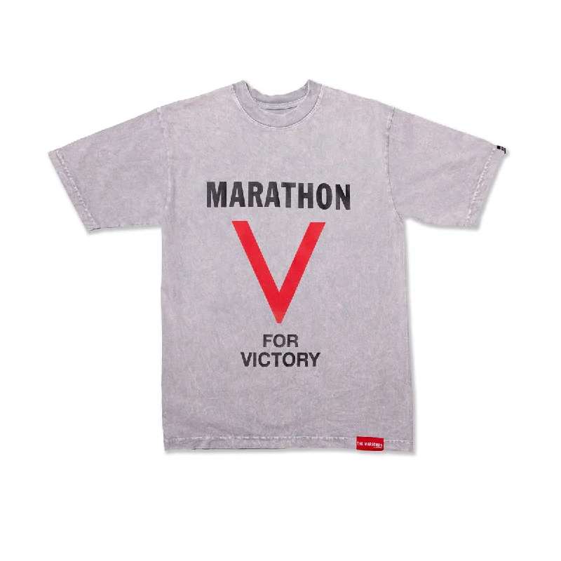 Floral Print Women T Shirt for a Feminine TouchMarathon V For Victory T-Shirt - Washed Ice Grey