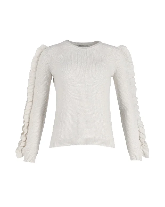 Max Mara Ruffled Sleeve Sweater in White Cotton