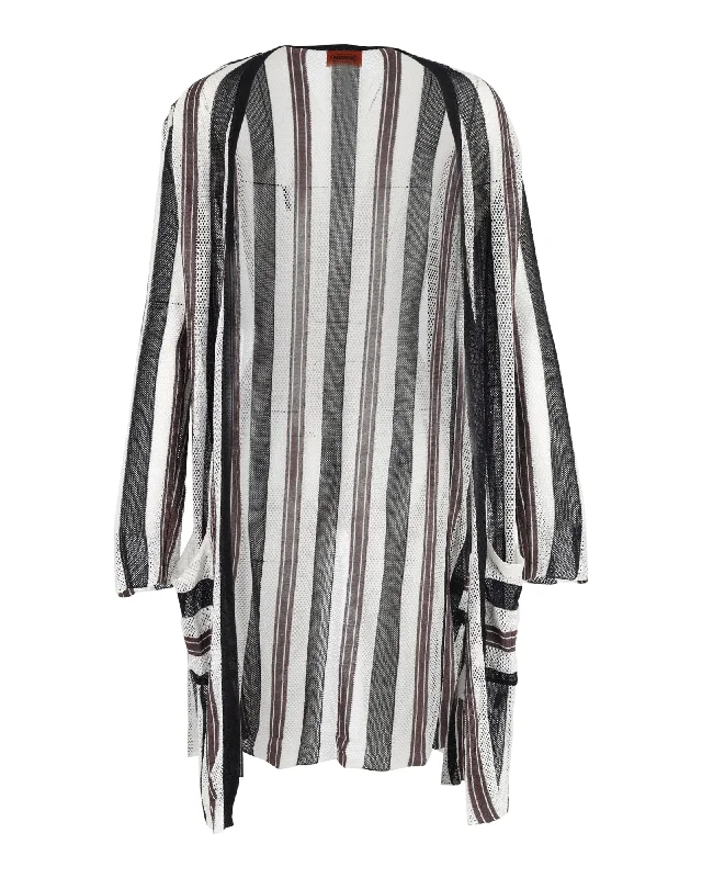 ribbed women cardigan with a classic textureMissoni Striped Long Cardigan in Black and White Rayon