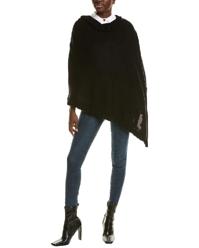 sofiacashmere Ruffle Trim Wool & Cashmere-Blend Poncho