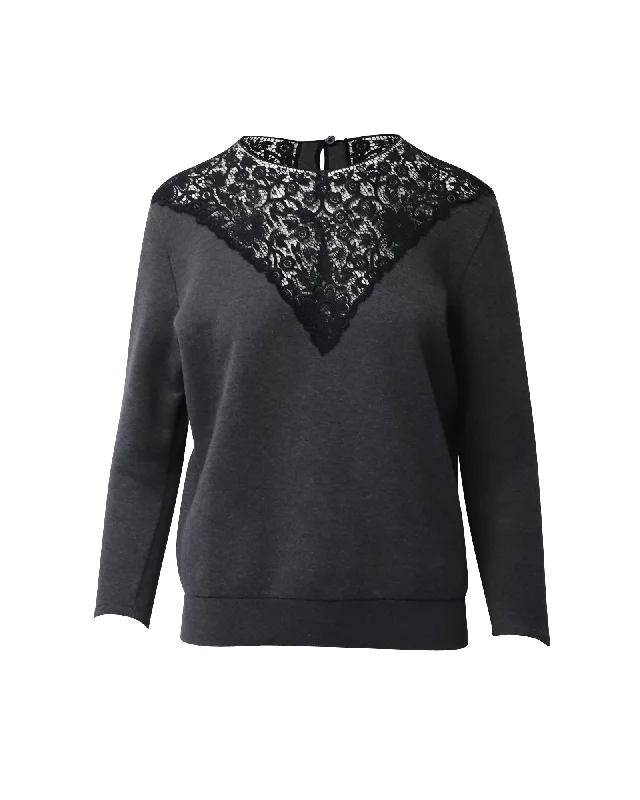 Stella Mccartney Lace-Trimmed Sweater in Dark Grey Cotton