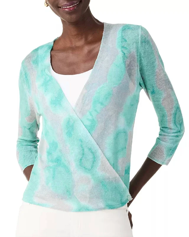 lightweight women cardigan for spring and fallWatercolor Waves 4 Way Cardigan In Aqua Multi