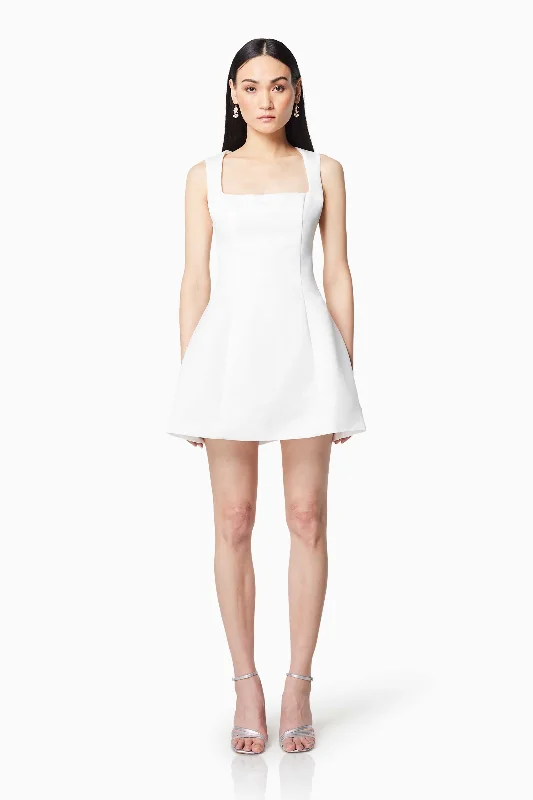 Pleated Women Dress with a Timeless and Elegant TextureJuliet Square Neckline Mini Dress In White