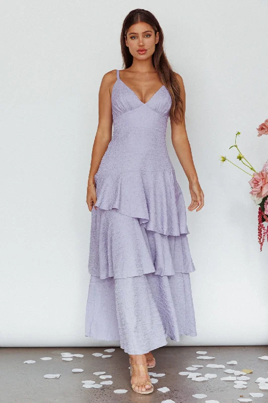 Pleated Women Dress with a Timeless and Elegant TextureNew Vibes Layered Hem Maxi Dress Lilac