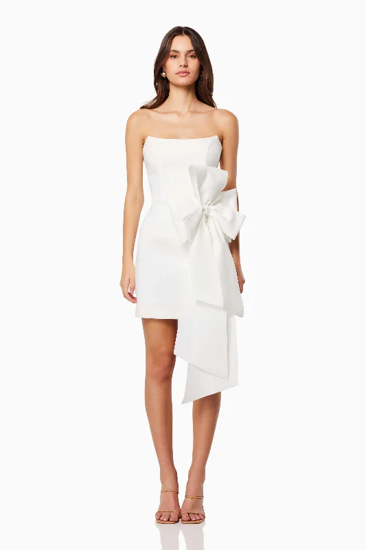 Off - the - Shoulder Women Dress for a Romantic and Feminine LookPhaedra 3D Bow Mini Dress In White