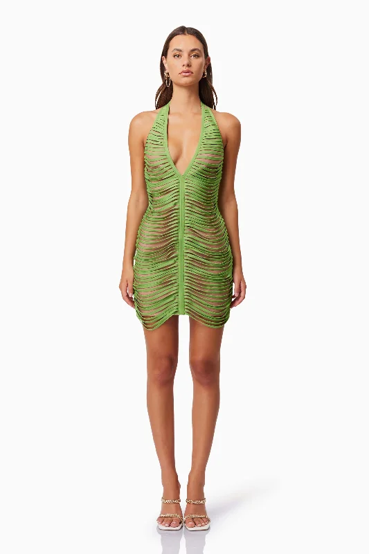 Plus Size Women Dress with a Flattering A - Line Cut for Comfort and StyleStella Halter Neck Mini Dress In Green