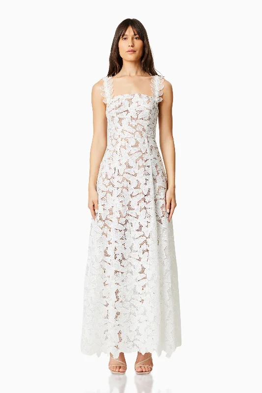 Printed Abstract Women Dress for a Modern and Artistic AppealSymi Lace Maxi Dress In White