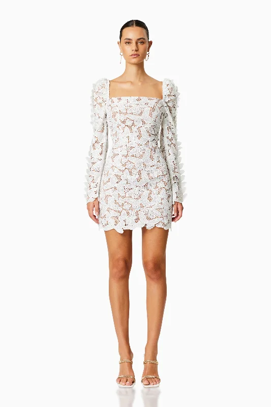 Printed Abstract Women Dress for a Modern and Artistic AppealVerona Long Sleeve Mini Dress In White