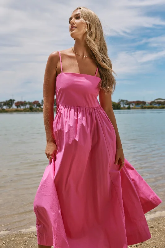 Little Black Women Dress with Sequins for a Glamorous Night OutZion Hot Pink Poplin Strappy Maxi Dress