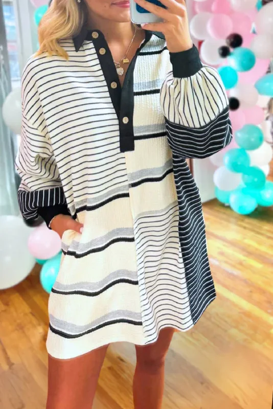 Ruffled Women Dress with Multiple Layers for a Playful and Girly StyleStripe Colorblock Collared Mini Dress